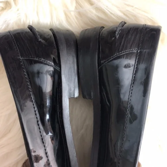 ZARA Black Patent Leather Leopard Print Loafers - Picture 4 of 6